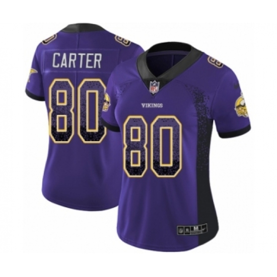 Women's Nike Minnesota Vikings 80 Cris Carter Limited Purple Rush Drift Fashion NFL Jersey