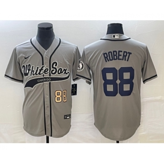 Men's Chicago White Sox 88 Luis Robert Number Grey Cool Base Stitched Baseball Jersey