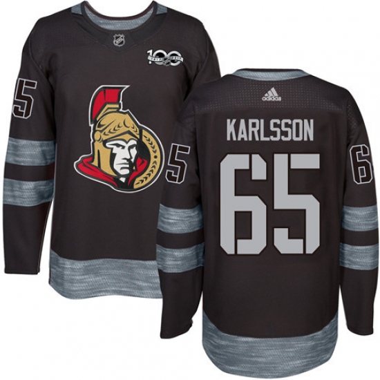 Men's Adidas Ottawa Senators 65 Erik Karlsson Authentic Black 1917-2017 100th Anniversary NHL Jersey