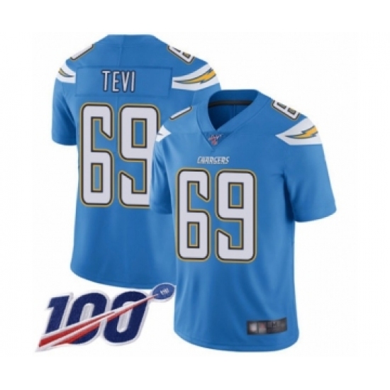 Men's Los Angeles Chargers 69 Sam Tevi Electric Blue Alternate Vapor Untouchable Limited Player 100th Season Football Jersey