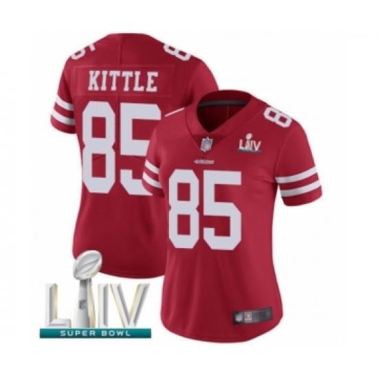 Women's San Francisco 49ers 85 George Kittle Red Team Color Vapor Untouchable Limited Player Super Bowl LIV Bound Football Jersey