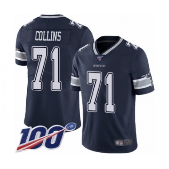 Men's Dallas Cowboys 71 La'el Collins Navy Blue Team Color Vapor Untouchable Limited Player 100th Season Football Jersey