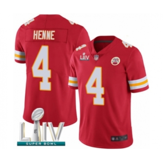 Youth Kansas City Chiefs 4 Chad Henne Red Team Color Vapor Untouchable Limited Player Super Bowl LIV Bound Football Jersey