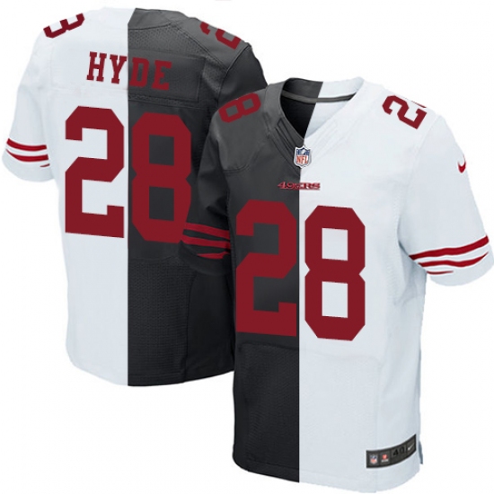 Men's Nike San Francisco 49ers 28 Carlos Hyde Elite Black/White Split Fashion NFL Jersey