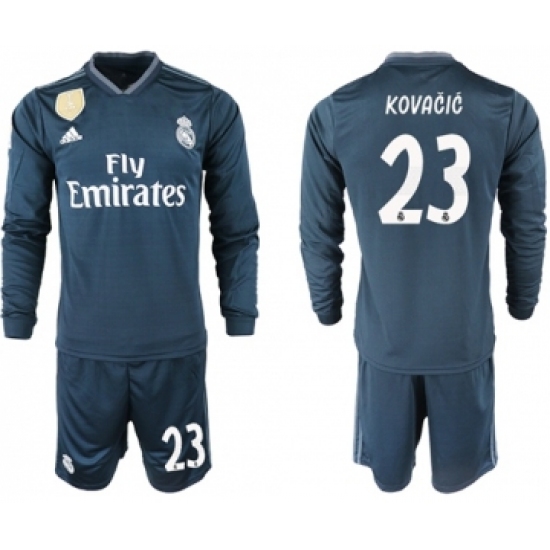 Real Madrid 23 Kovacic Away Long Sleeves Soccer Club Jersey