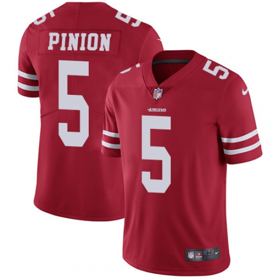 Men's Nike San Francisco 49ers 5 Bradley Pinion Red Team Color Vapor Untouchable Limited Player NFL Jersey