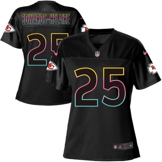 Women's Kansas City Chiefs 25 Clyde Edwards-Helaire Black Fashion Game Jersey