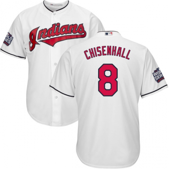 Youth Majestic Cleveland Indians 8 Lonnie Chisenhall Authentic White Home 2016 World Series Bound Cool Base MLB Jersey