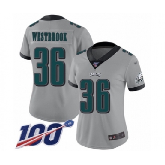 Women's Philadelphia Eagles 36 Brian Westbrook Limited Silver Inverted Legend 100th Season Football Jersey