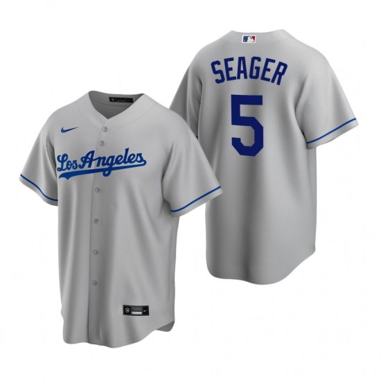 Men's Nike Los Angeles Dodgers 5 Corey Seager Gray Road Stitched Baseball Jersey