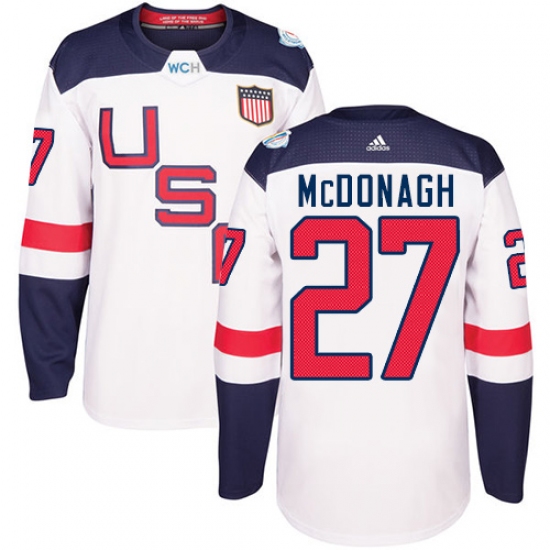 Men's Adidas Team USA 27 Ryan McDonagh Premier White Home 2016 World Cup Ice Hockey Jersey
