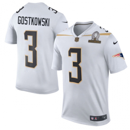 Men's Nike New England Patriots 3 Stephen Gostkowski Elite White Team Rice 2016 Pro Bowl NFL Jersey