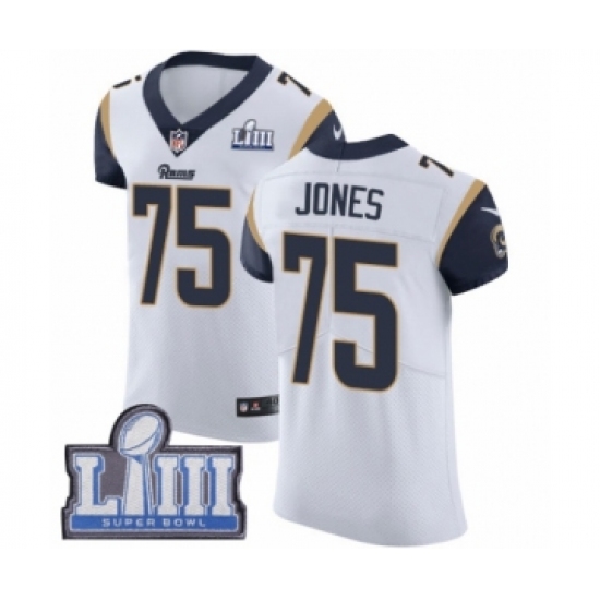 Men's Nike Los Angeles Rams 75 Deacon Jones White Vapor Untouchable Elite Player Super Bowl LIII Bound NFL Jersey