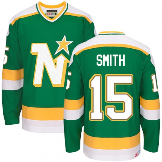 Men's CCM Dallas Stars 15 Bobby Smith Authentic Green Throwback NHL Jersey