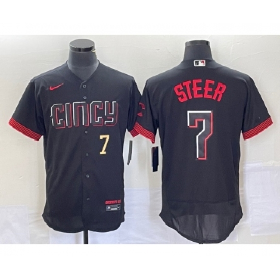 Men's Nike Cincinnati Reds Spencer Steer Number Black 2023 City Connect Flex Base Stitched Jersey2