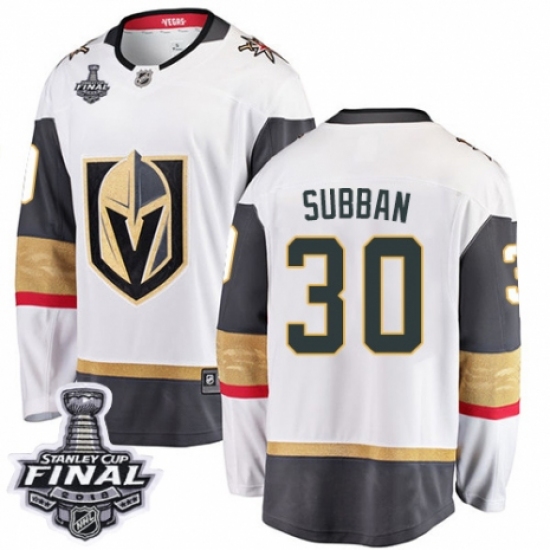 Youth Vegas Golden Knights 30 Malcolm Subban Authentic White Away Fanatics Branded Breakaway 2018 Stanley Cup Final NHL Jersey