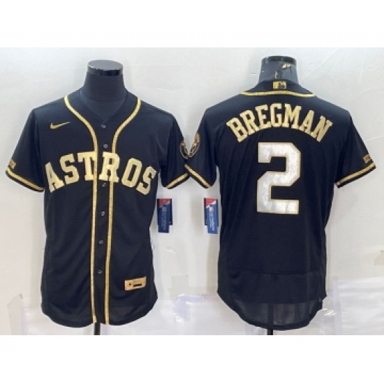 Men's Houston Astros 2 Alex Bregman Black Gold Flex Base Stitched Jersey