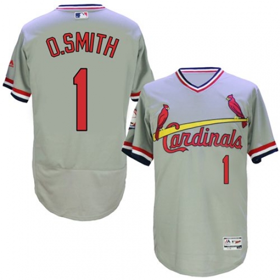 Men's Majestic St. Louis Cardinals 1 Ozzie Smith Grey Flexbase Authentic Collection Cooperstown MLB Jersey