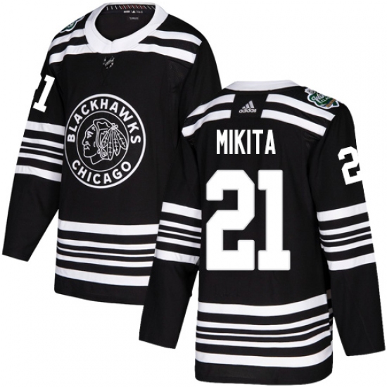 Youth Adidas Chicago Blackhawks 21 Stan Mikita Authentic Black 2019 Winter Classic NHL Jersey