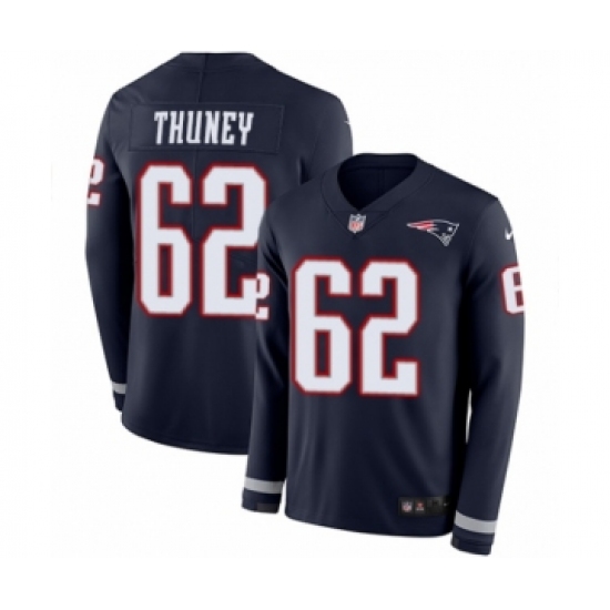 Youth Nike New England Patriots 62 Joe Thuney Limited Navy Blue Therma Long Sleeve NFL Jersey