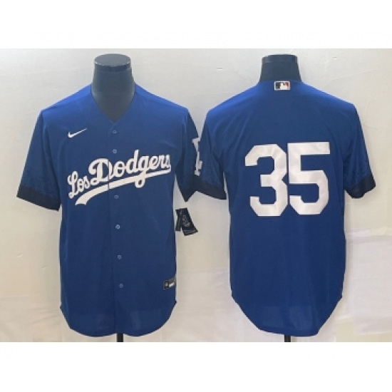 Men's Los Angeles Dodgers 35 Cody Bellinger NO Name Blue 2021 City Connect Cool Base Stitched Jersey