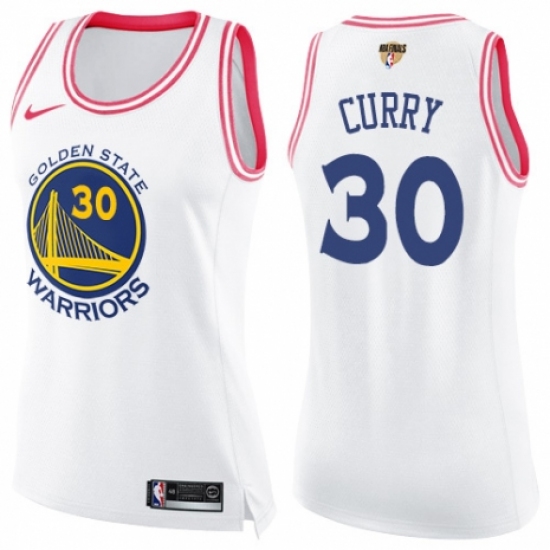 Women's Nike Golden State Warriors 30 Stephen Curry Swingman White/Pink Fashion 2018 NBA Finals Bound NBA Jersey