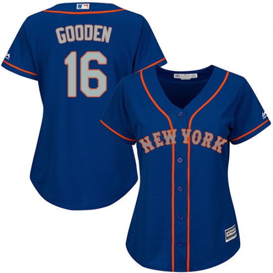 Women's Majestic New York Mets 16 Dwight Gooden Authentic Royal Blue Alternate Road Cool Base MLB Jersey