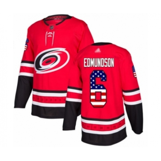 Youth Carolina Hurricanes 6 Joel Edmundson Authentic Red USA Flag Fashion Hockey Jersey