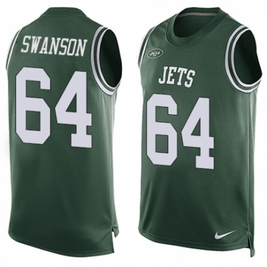 Men's Nike New York Jets 64 Travis Swanson Limited Green Player Name & Number Tank Top NFL Jersey