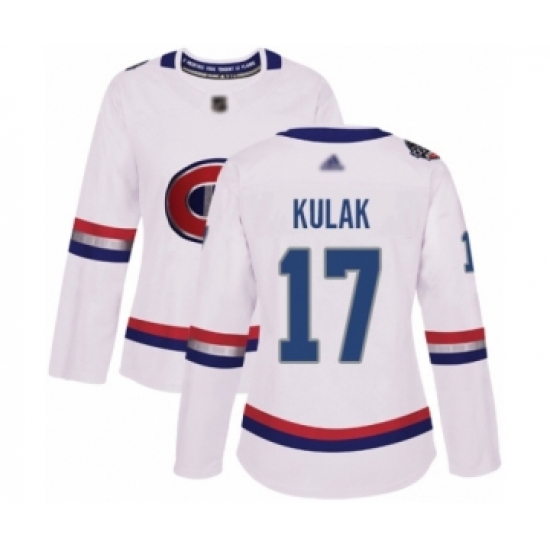 Women's Montreal Canadiens 17 Brett Kulak Authentic White 2017 100 Classic Hockey Jersey