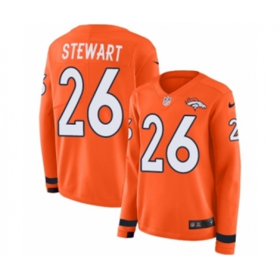 Women's Nike Denver Broncos 26 Darian Stewart Limited Orange Therma Long Sleeve NFL Jersey