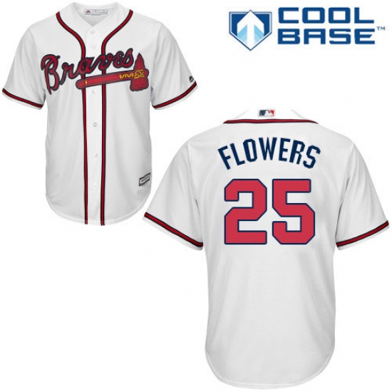 Youth Majestic Atlanta Braves 25 Tyler Flowers Authentic White Home Cool Base MLB Jersey