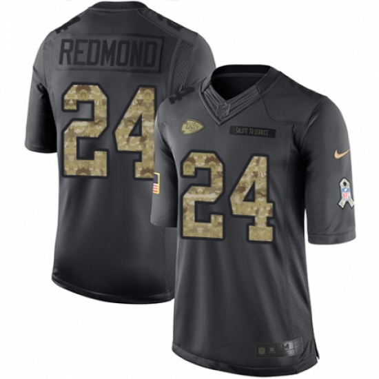 Men's Nike Kansas City Chiefs 24 Will Redmond Limited Black 2016 Salute to Service NFL Jersey