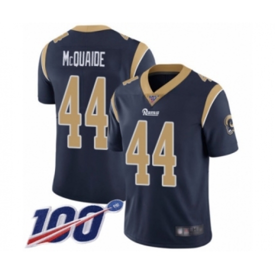 Men's Los Angeles Rams 44 Jacob McQuaide Navy Blue Team Color Vapor Untouchable Limited Player 100th Season Football Jersey