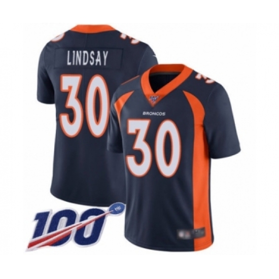 Men's Nike Denver Broncos 30 Phillip Lindsay Navy Blue Alternate Vapor Untouchable Limited Player 100th Season NFL Jersey