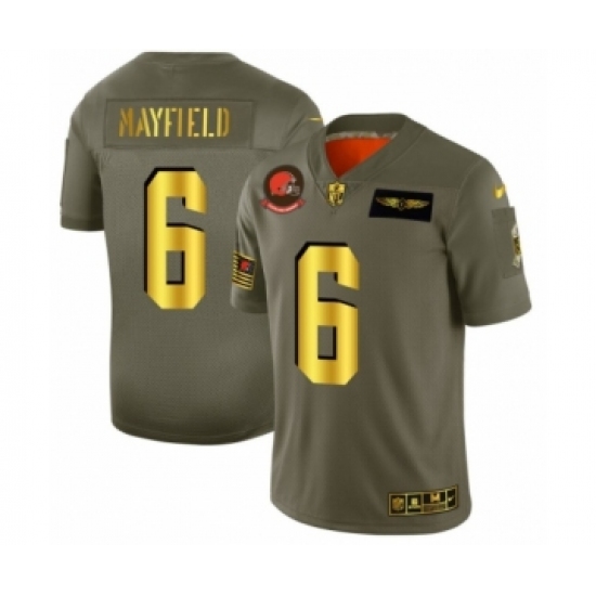 Men's Cleveland Browns 6 Baker Mayfield Limited Olive Gold 2019 Salute to Service Football Jersey