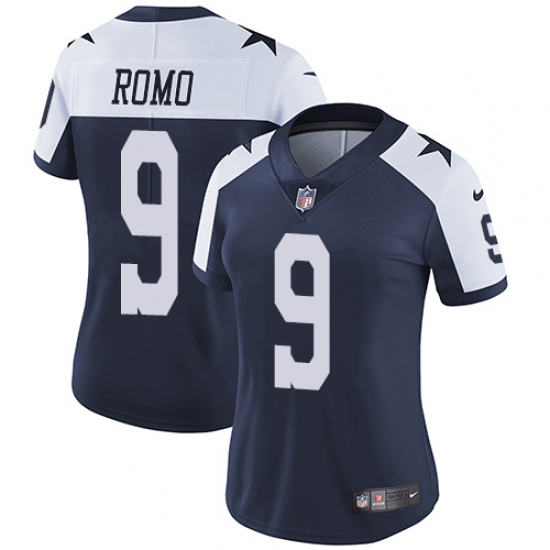 Women's Nike Dallas Cowboys 9 Tony Romo Elite Navy Blue Throwback Alternate NFL Jersey