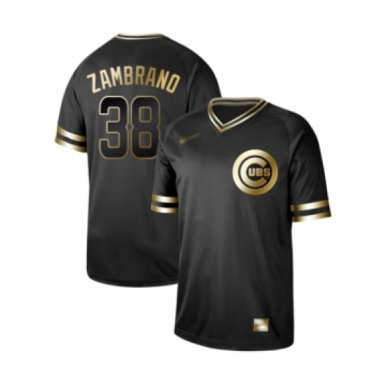 Men's Chicago Cubs 38 Carlos Zambrano Authentic Black Gold Fashion Baseball Jersey