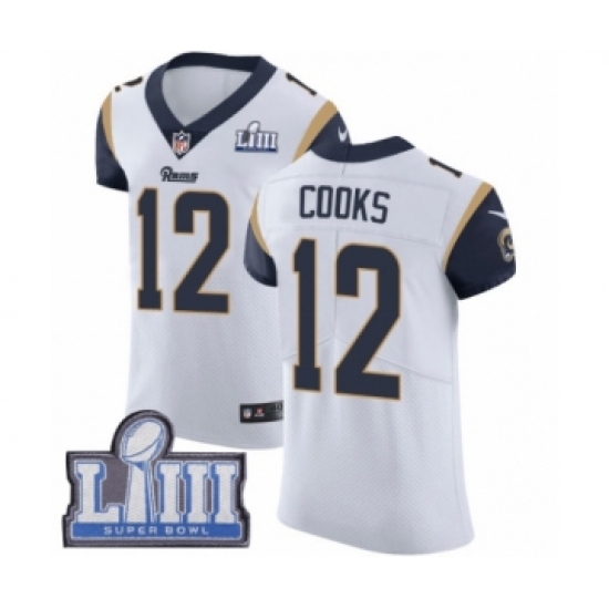 Men's Nike Los Angeles Rams 12 Brandin Cooks White Vapor Untouchable Elite Player Super Bowl LIII Bound NFL Jersey