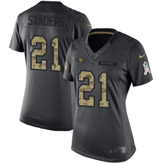 Women's Nike San Francisco 49ers 21 Deion Sanders Limited Black 2016 Salute to Service NFL Jersey