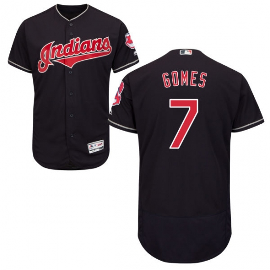 Men's Majestic Cleveland Indians 7 Yan Gomes Navy Blue Alternate Flex Base Authentic Collection MLB Jersey