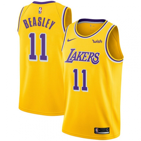 Men's Nike Los Angeles Lakers 11 Michael Beasley Swingman Gold NBA Jersey - Icon Edition