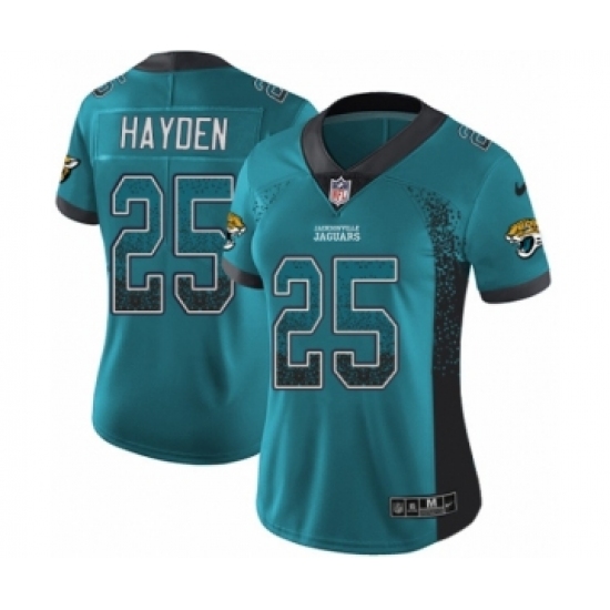 Women's Nike Jacksonville Jaguars 25 D.J. Hayden Limited Teal Green Rush Drift Fashion NFL Jersey