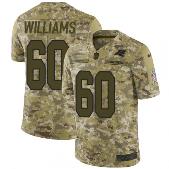 Youth Nike Carolina Panthers 60 Daryl Williams Limited Camo 2018 Salute to Service NFL Jersey