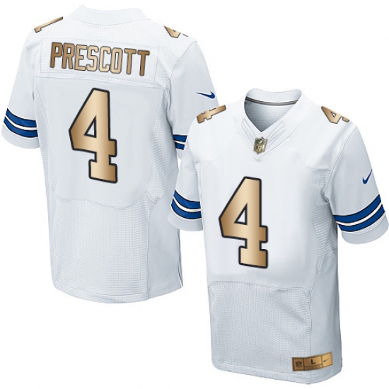 Men's Nike Dallas Cowboys 4 Dak Prescott Elite White/Gold NFL Jersey