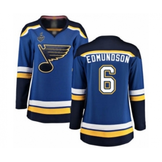 Women's St. Louis Blues 6 Joel Edmundson Fanatics Branded Royal Blue Home Breakaway 2019 Stanley Cup Final Bound Hockey Jersey