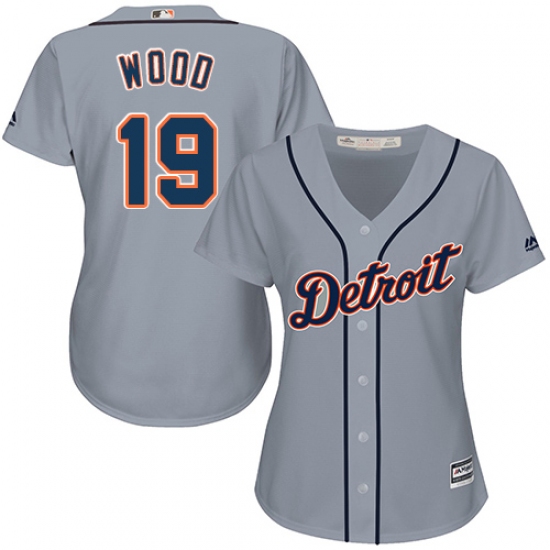 Women's Majestic Detroit Tigers 19 Travis Wood Authentic Grey Road Cool Base MLB Jersey