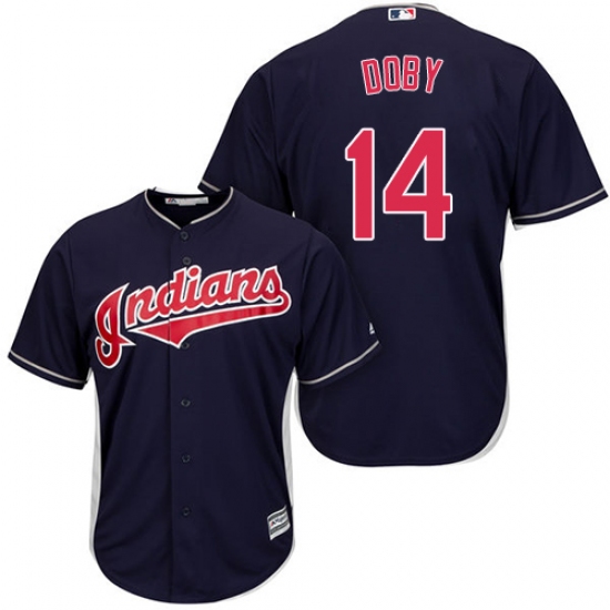 Men's Majestic Cleveland Indians 14 Larry Doby Replica Navy Blue Alternate 1 Cool Base MLB Jersey