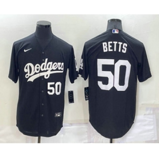 Men's Los Angeles Dodgers 50 Mookie Betts Number Black Turn Back The Clock Stitched Cool Base Jersey