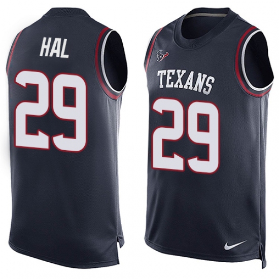 Men's Nike Houston Texans 29 Andre Hal Limited Navy Blue Player Name & Number Tank Top NFL Jersey